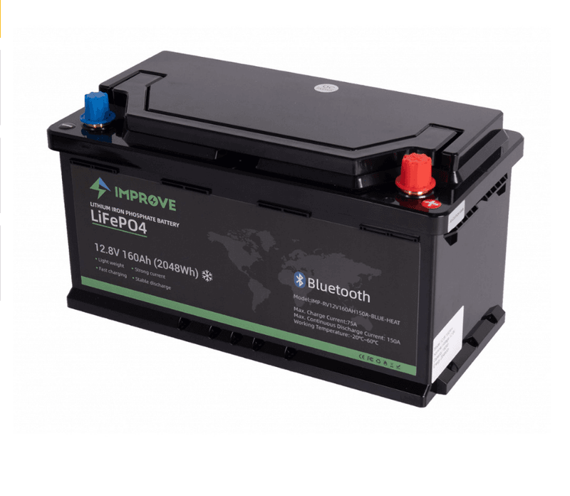IMPROVE Lithium Batteri 12V 160Ah (LiFePO4) BMS 150A - BOBIL - HEAT - Bluetooth
